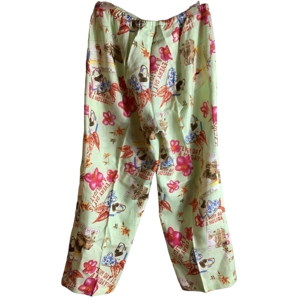 VINTAGE 90’s Dandy Cruise Print Linen Outfit Tie Front Top Cropped Pants MediumF - Picture 6 of 6